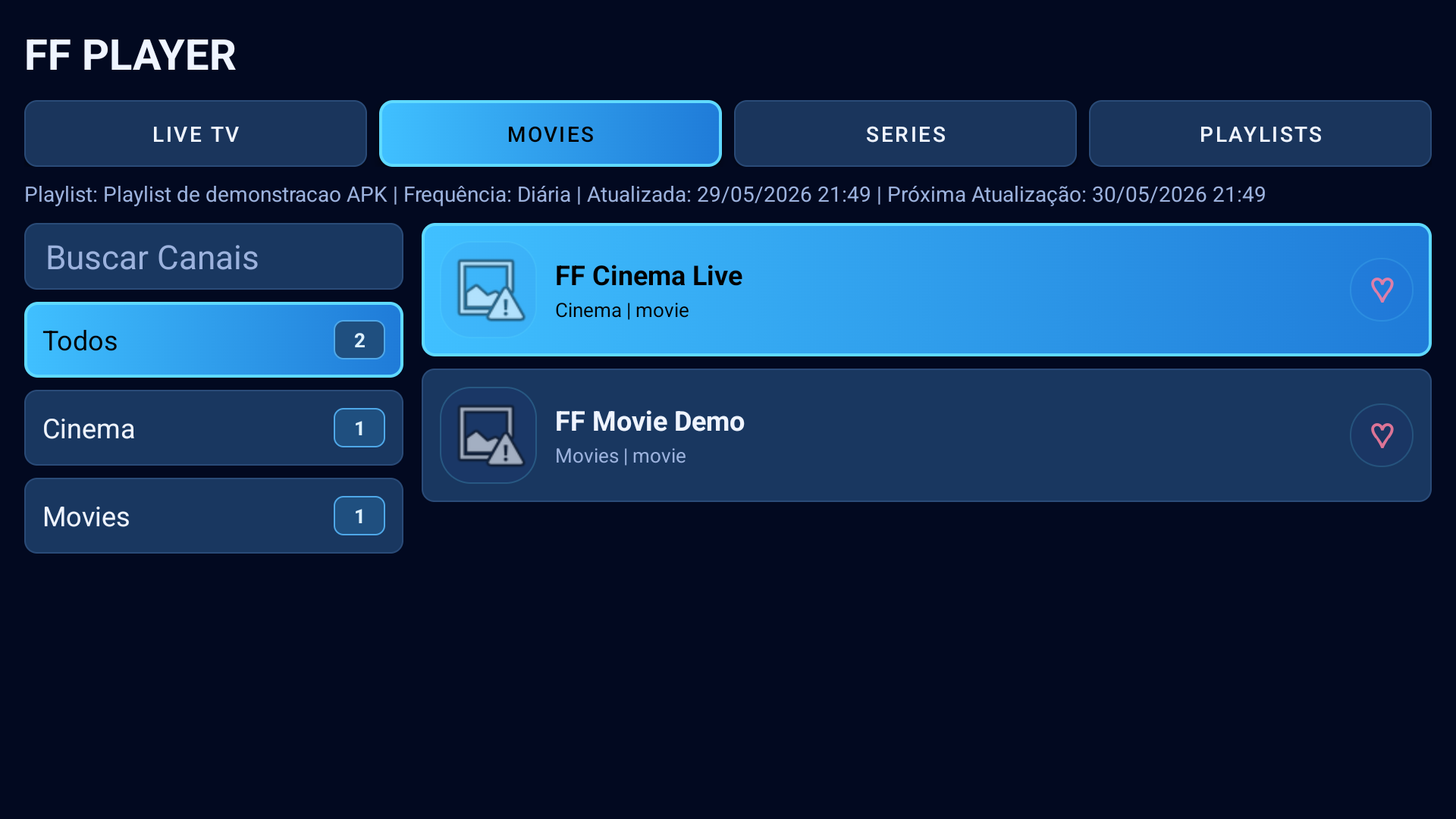 Print real da aba Movies com itens VOD no APK